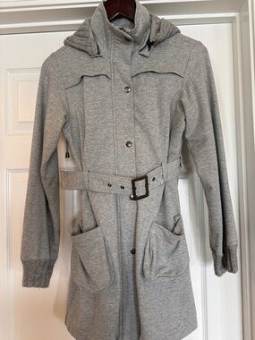 Fever Light Gray Hooded Belted Trench Coat